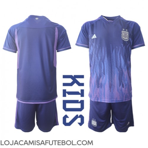 Camisa de Futebol Argentina Equipamento Secundário Infantil Mundo 2022 Manga Curta (+ Calças curtas)